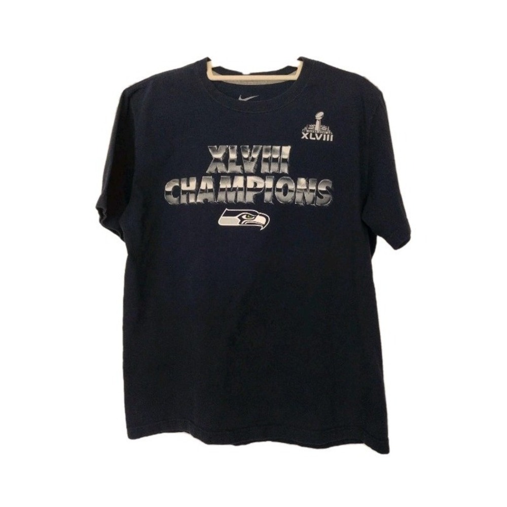 Nike Seattle Seahawks Super Bowl XLVIII Champions Shirt Men's Large Navy